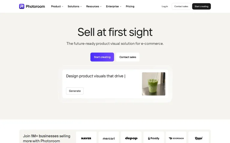 Photoroom homepage screenshot showing the official landing page