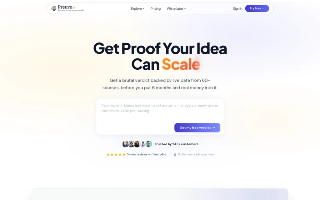 Preuve AI homepage screenshot showing the official landing page