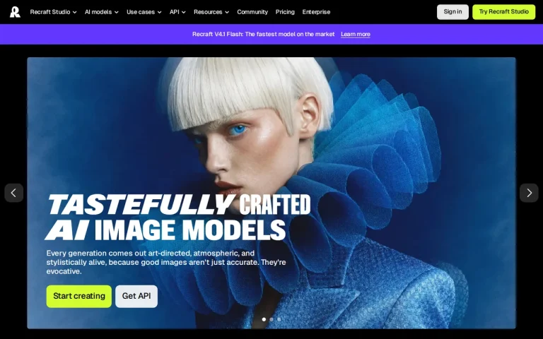 Recraft homepage screenshot showing the official landing page