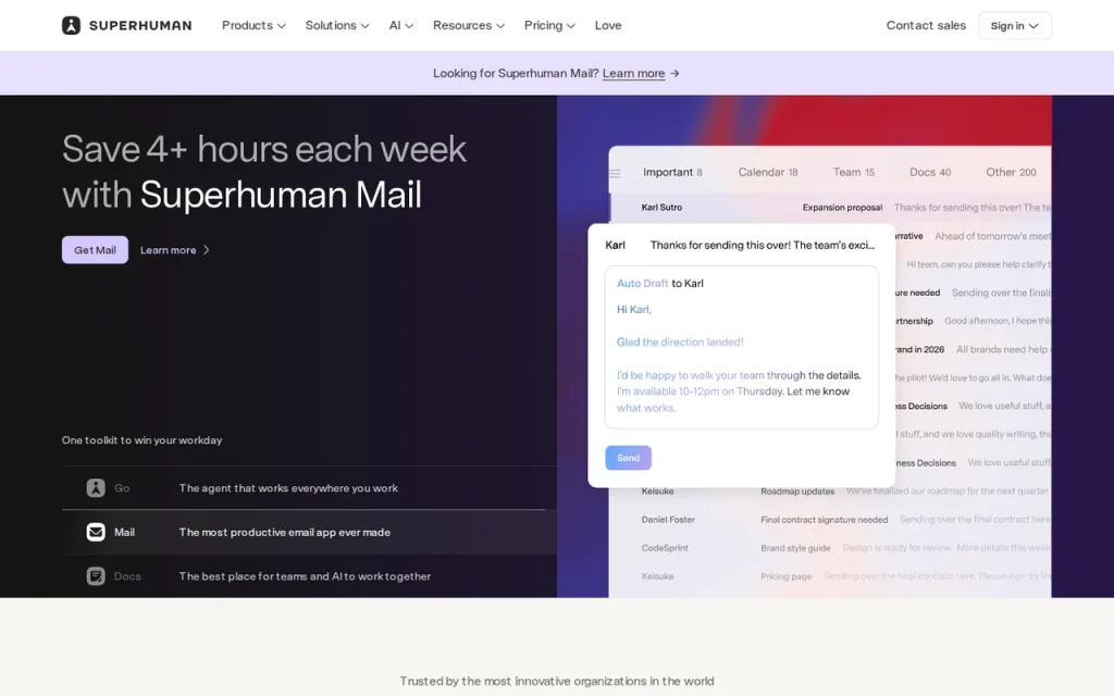 Superhuman homepage screenshot showing the official landing page