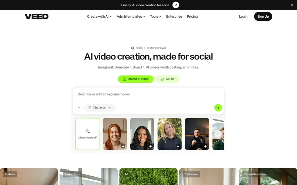 VEED homepage screenshot showing the official landing page