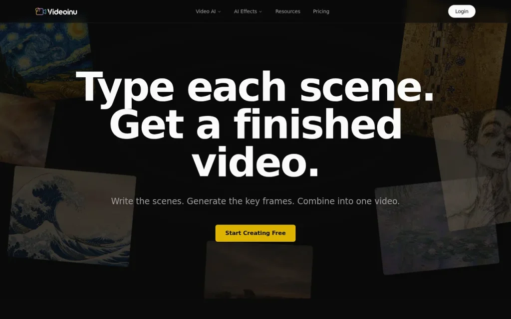 Videoinu homepage screenshot showing the official landing page