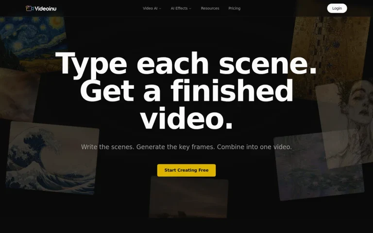 Videoinu homepage screenshot showing the official landing page
