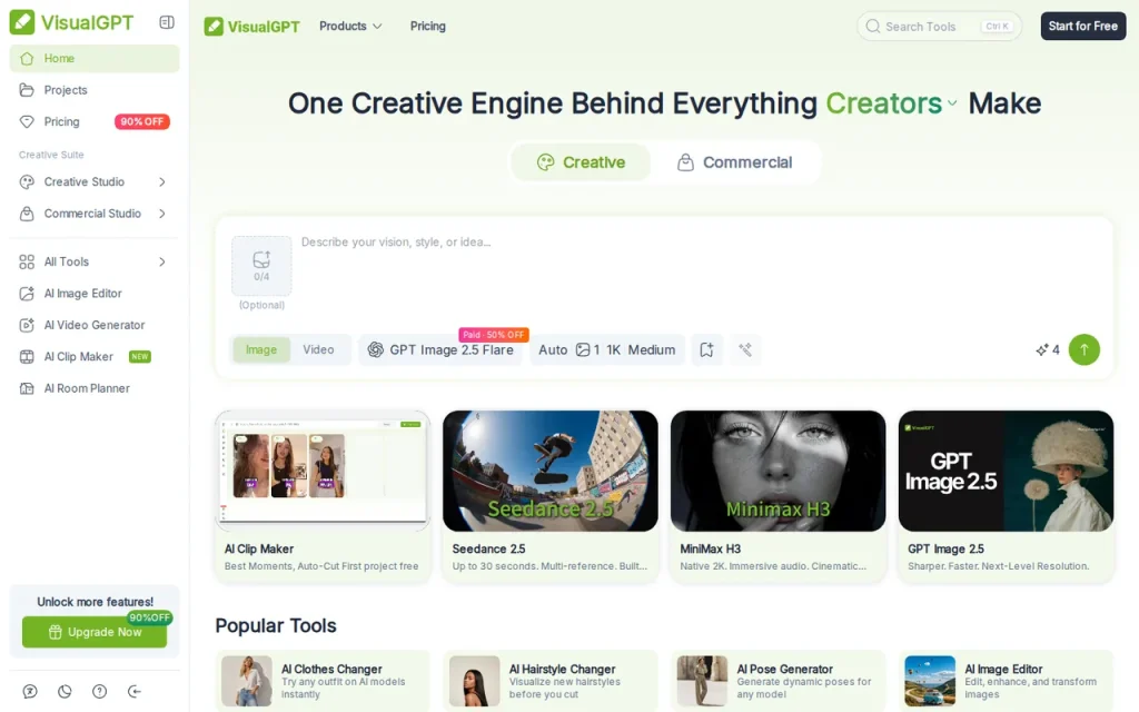 VisualGPT homepage screenshot showing the official landing page