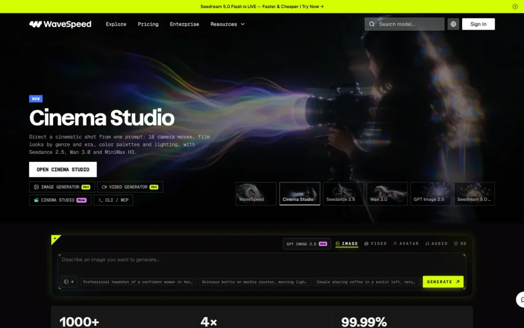 WaveSpeedAI homepage screenshot showing the official landing page