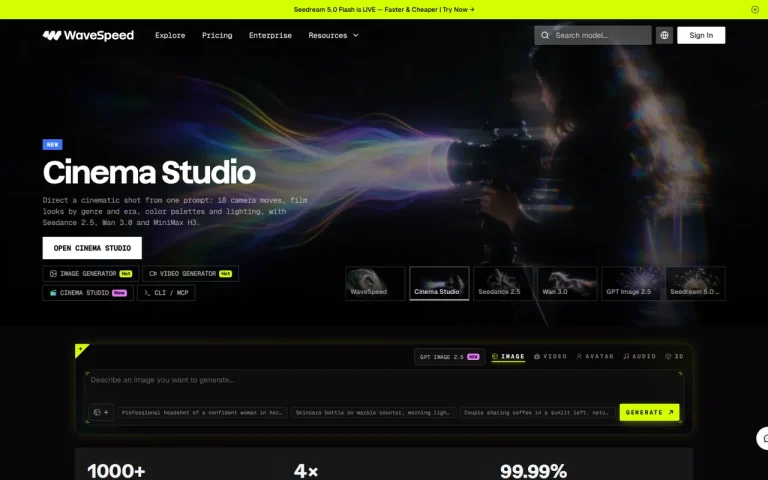 WaveSpeedAI homepage screenshot showing the official landing page