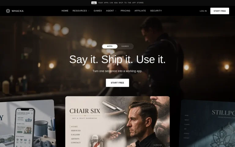 Whacka homepage screenshot showing the official landing page