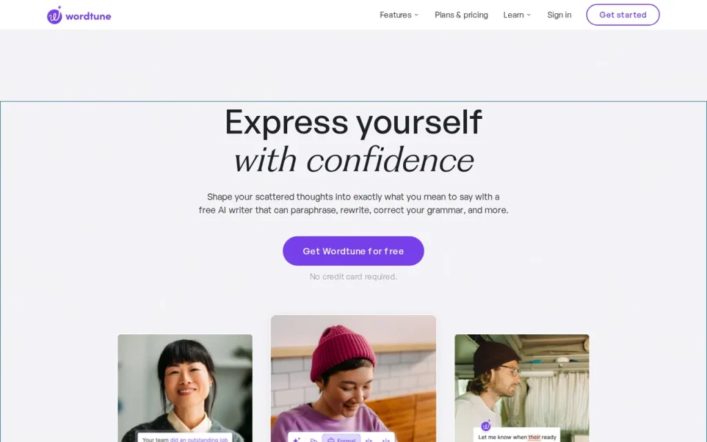 Wordtune homepage screenshot showing the official landing page